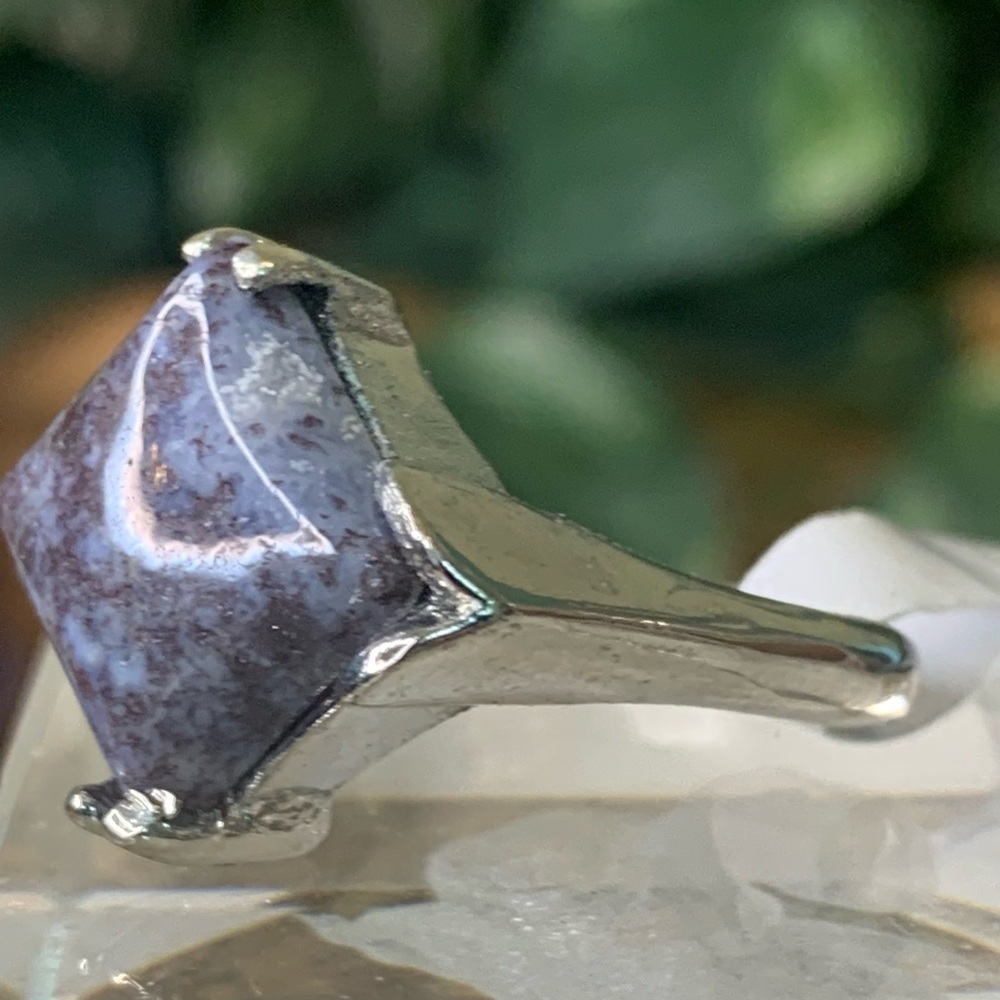 Purple Agate Jasper Silver Tone Statement Ring Size 7.5 Square Stone Gemstone - Picture 4 of 11